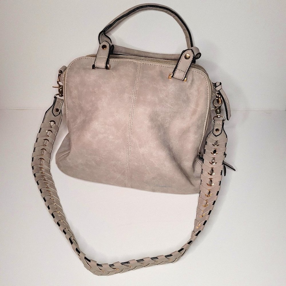 Grey Soft Vegan Leather Large Crossbody Handbag